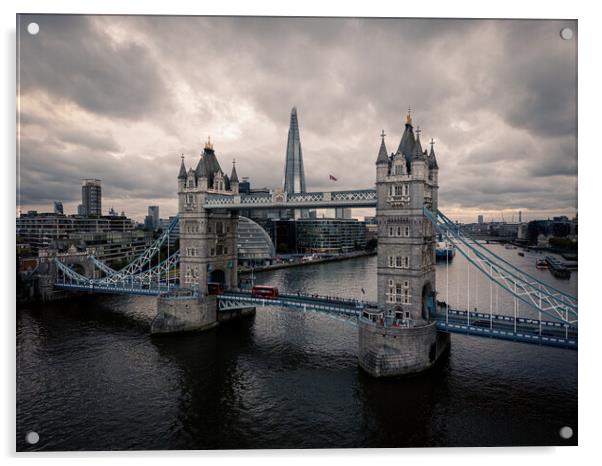 Tower Bridge London against dramatic sky Acrylic by Erik Lattwein