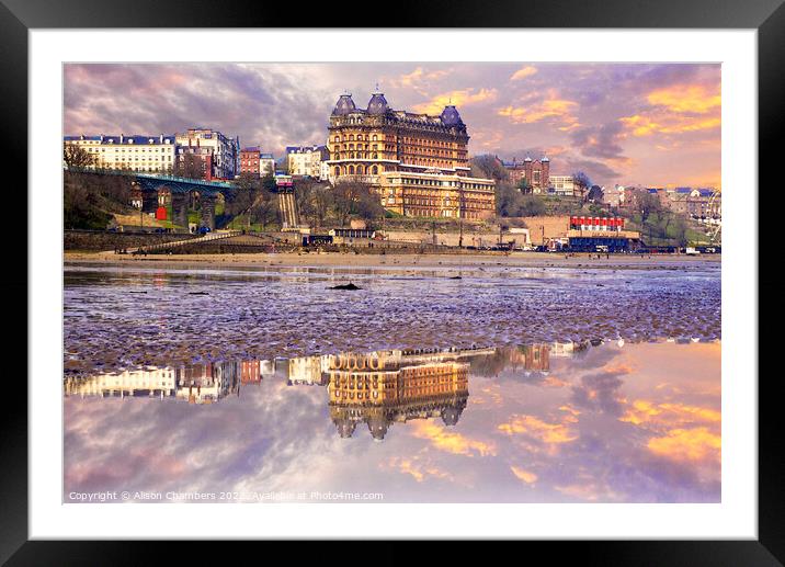 Scarborough Grand Hotel Reflection  Framed Mounted Print by Alison Chambers
