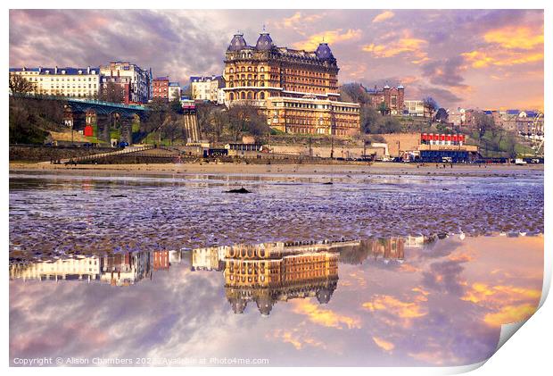 Scarborough Grand Hotel Reflection  Print by Alison Chambers