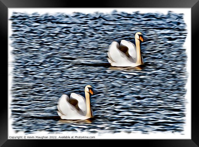 Swans On A Lake (Digital Art Version) Framed Print by Kevin Maughan