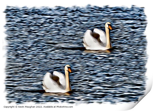 Swans On A Lake (Digital Art Version) Print by Kevin Maughan