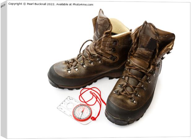 Hiking Boots and Compass Canvas Print by Pearl Bucknall