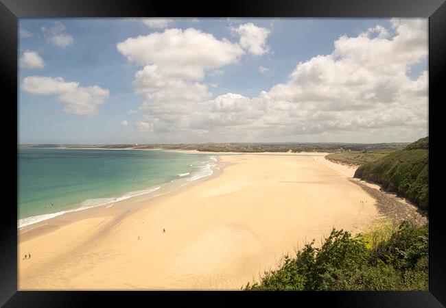 Hayle beach St Ives bay Framed Print by kathy white
