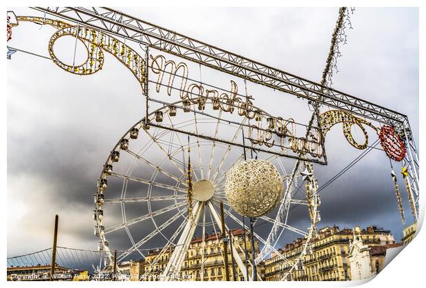 Ferris Wheel Christmas Decorations Marseille France Print by William Perry