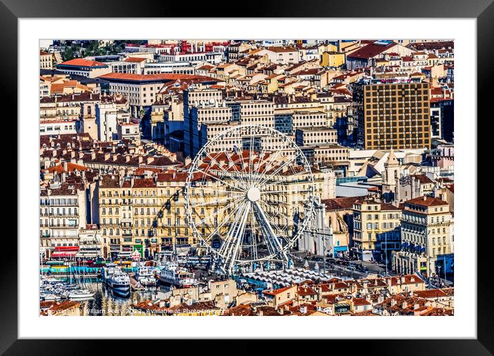 Ferris Wheel Cityscape Harbors Marseille France Framed Mounted Print by William Perry