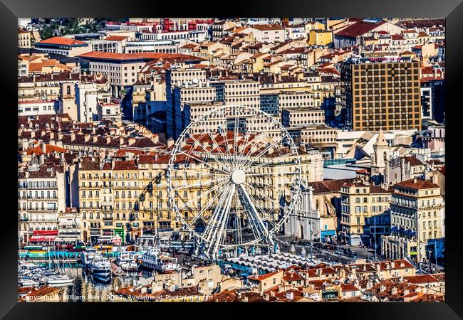 Ferris Wheel Cityscape Harbors Marseille France Framed Print by William Perry