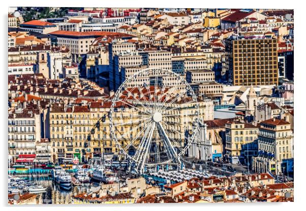 Ferris Wheel Cityscape Harbors Marseille France Acrylic by William Perry