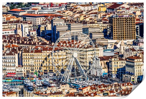 Ferris Wheel Cityscape Harbors Marseille France Print by William Perry