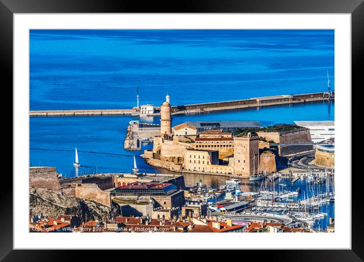 Fort Cityscape Harbors Sailboats Buildings Marseille France Framed Mounted Print by William Perry