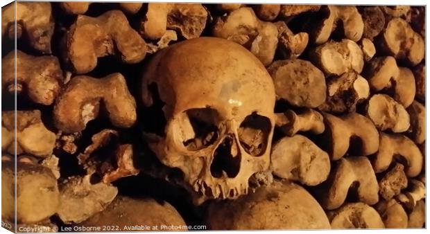 Skull and bones, Paris Catacombs Canvas Print by Lee Osborne