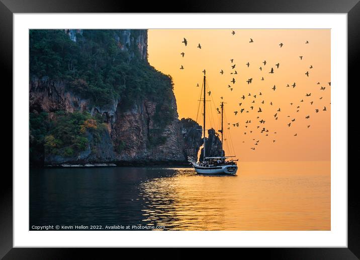 Birds at sunset, Koh Phi Phi, Krabi, Thailand Framed Mounted Print by Kevin Hellon