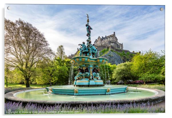 Ross Fountain and Edinburgh Castle Acrylic by Melanie Viola