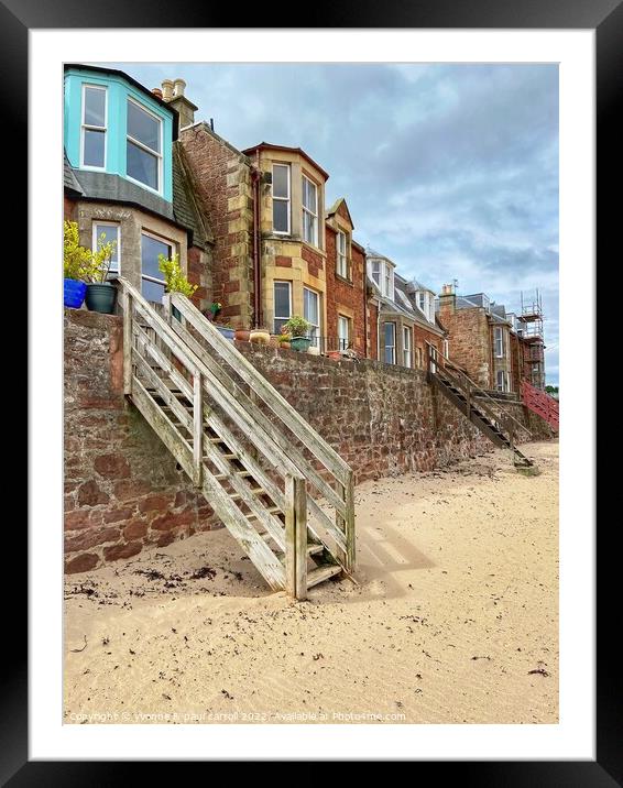 Steps leading to the beach from the seafront houses in North Berwick Framed Mounted Print by yvonne & paul carroll