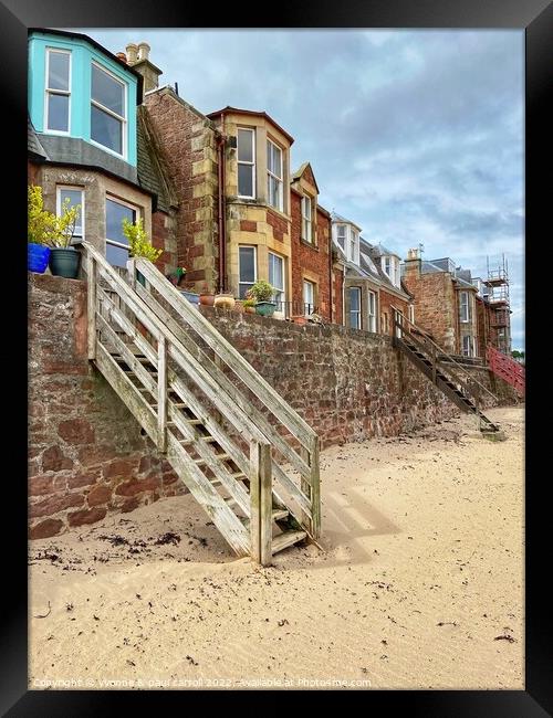 Steps leading to the beach from the seafront houses in North Berwick Framed Print by yvonne & paul carroll