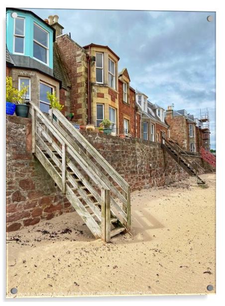Steps leading to the beach from the seafront houses in North Berwick Acrylic by yvonne & paul carroll