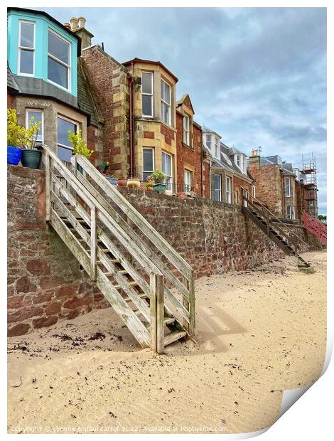 Steps leading to the beach from the seafront houses in North Berwick Print by yvonne & paul carroll