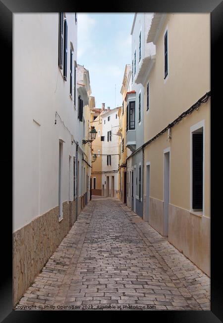 Cobbled Street in Ciutadella Framed Print by Philip Openshaw