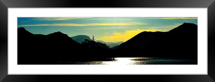 Silhouetted Lake District Fells, Derwentwater, Kes Framed Mounted Print by Peter Wiseman