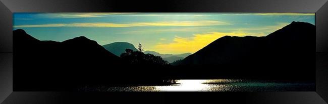 Silhouetted Lake District Fells, Derwentwater, Kes Framed Print by Peter Wiseman