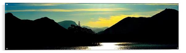 Silhouetted Lake District Fells, Derwentwater, Kes Acrylic by Peter Wiseman
