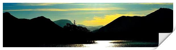 Silhouetted Lake District Fells, Derwentwater, Kes Print by Peter Wiseman