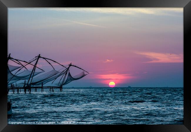 Sunset over Cochin in India Framed Print by Vassos Kyriacou