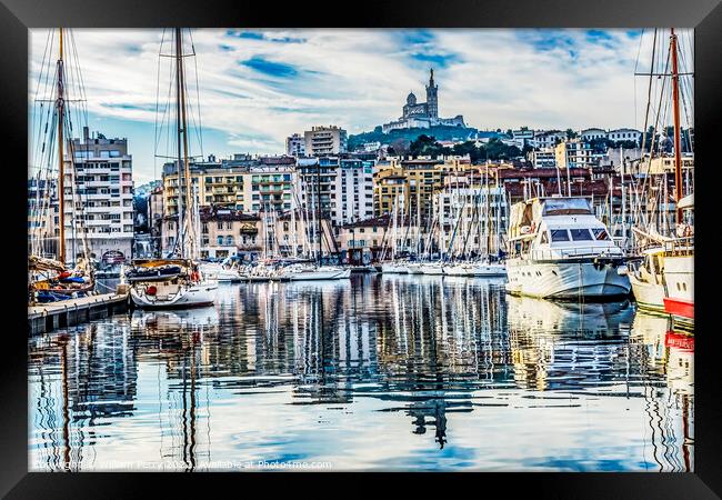 Yachts Boats Waterfront Reflection Church Marseille France Framed Print by William Perry