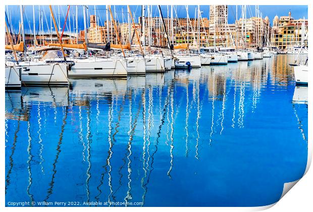 Yachts Boats Waterfront Reflection Marseille France Print by William Perry