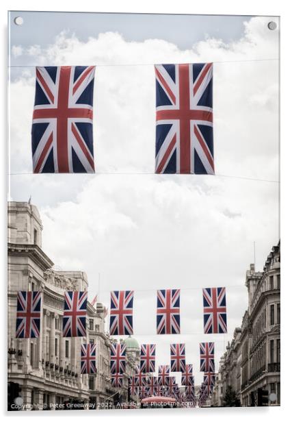 London's Regent Street Decked Out With Flags For Queens Platinum Jubilee Acrylic by Peter Greenway