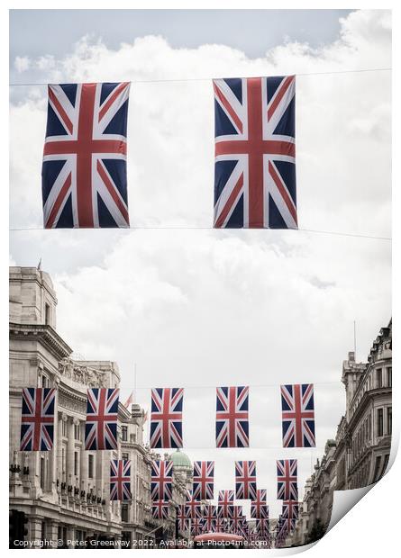 London's Regent Street Decked Out With Flags For Queens Platinum Jubilee Print by Peter Greenway