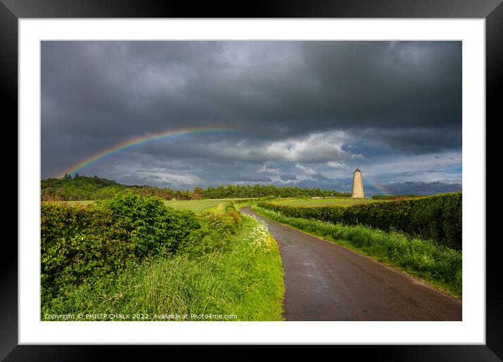 Rainbow over the Ducket BNB tower near Budle bay in Northumberland  738 Framed Mounted Print by PHILIP CHALK