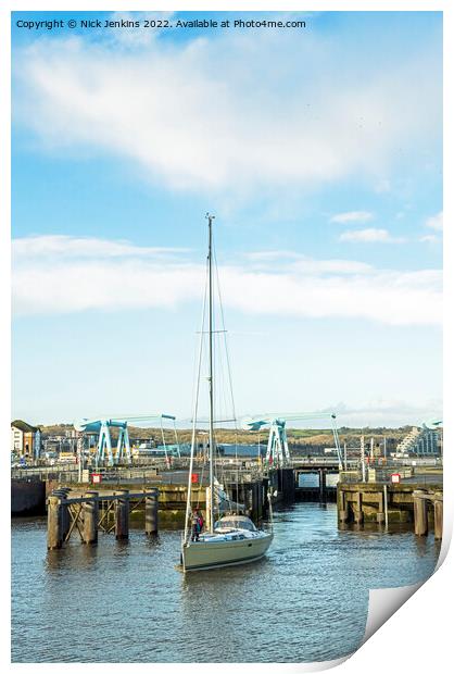 Masted Yacht Leaving Cardiff Bay  Print by Nick Jenkins