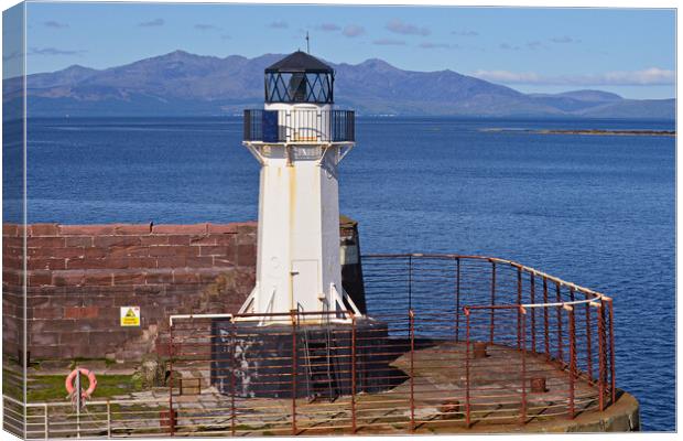 Ardrossan lighthouse and Arran Canvas Print by Allan Durward Photography