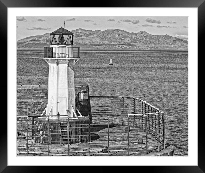 Ardrossan harbour lighthouse and mountains on Arra Framed Mounted Print by Allan Durward Photography