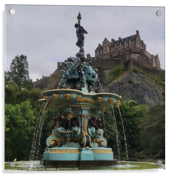 Ross Fountain and Edinburgh Castle, Princes Street Gardens Acrylic by Lee Osborne