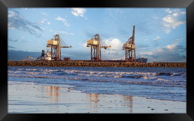 Cranes and breakwater Framed Print by Leighton Collins