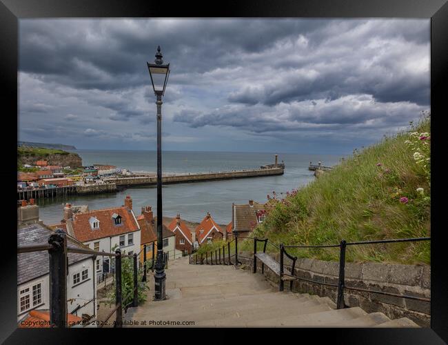 Whitby And The View From The 199 Steps Framed Print by Inca Kala