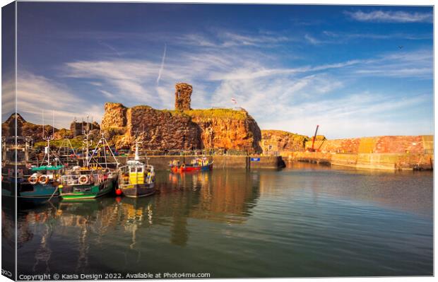 Fishing Boats in Historic Dunbar Harbour Canvas Print by Kasia Design