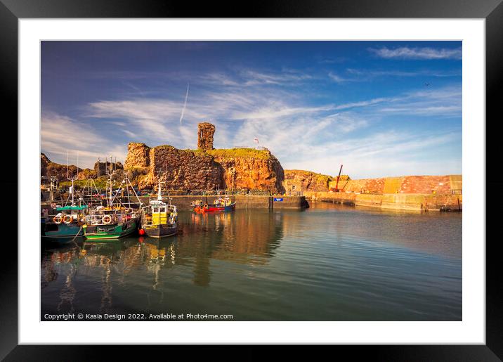 Fishing Boats in Historic Dunbar Harbour Framed Mounted Print by Kasia Design