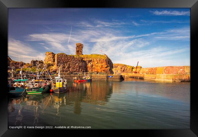 Fishing Boats in Historic Dunbar Harbour Framed Print by Kasia Design
