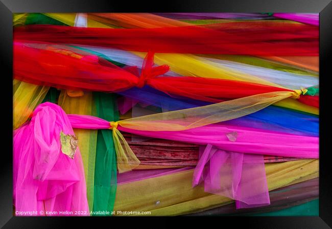 Sacred ribbons around a Bodhi tree Framed Print by Kevin Hellon