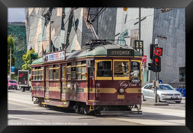 City Circle tram passing through Federation Square, Framed Print by Kevin Hellon