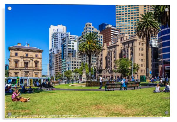 Gordons reserve, Spring street, Melbourne, Victoria, Australia Acrylic by Kevin Hellon