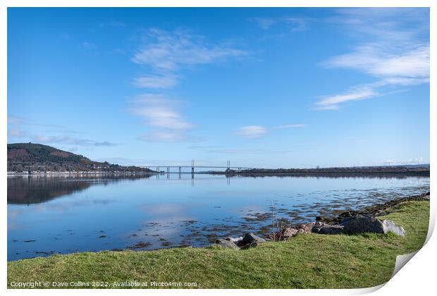Outdoor Kessock Bridge reflected in the Beauly Firth, Inverness, Scotland Print by Dave Collins