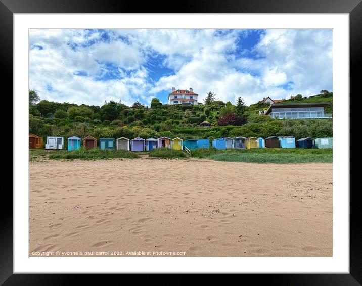 Coldingham Bay with it's colourful beach huts Framed Mounted Print by yvonne & paul carroll