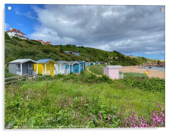 Coldingham Bay beach huts Acrylic by yvonne & paul carroll