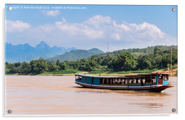 Sailing on the Mekong River Laos Acrylic by Pearl Bucknall