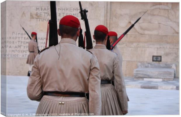 Greek soldiers - Evzoni in Athens Canvas Print by M. J. Photography