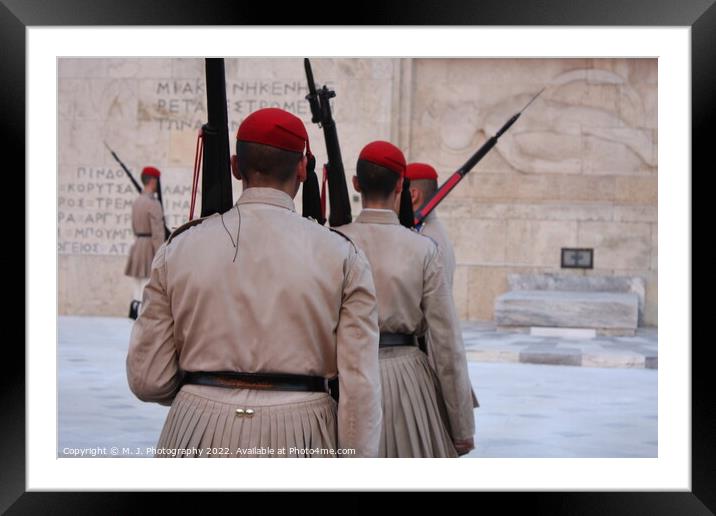 Greek soldiers - Evzoni in Athens Framed Mounted Print by M. J. Photography