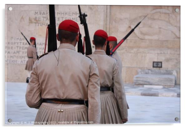 Greek soldiers - Evzoni in Athens Acrylic by M. J. Photography